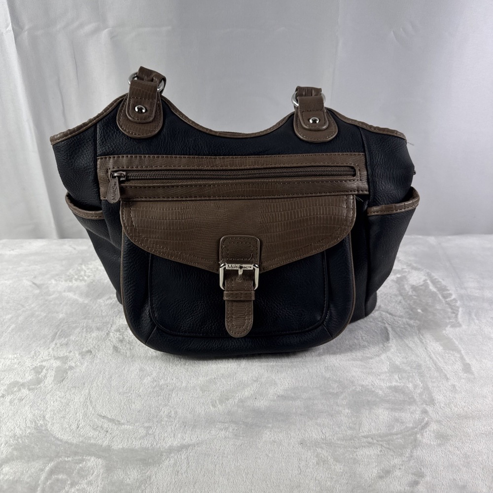 Multi Sac Double Handle  Black And Brown Vegan Leather Bag